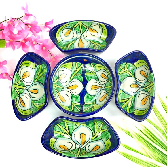 Mexican Talavera Calla Lily Chip and Salsa Dip Set